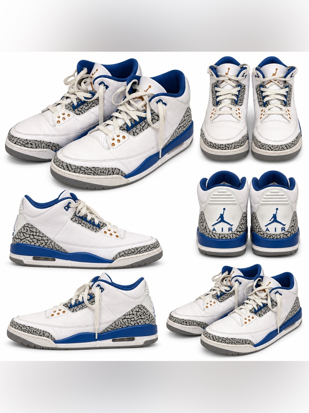 Jordan Kids' Retro Sneakers in White & Royal Blue with Elephant Print